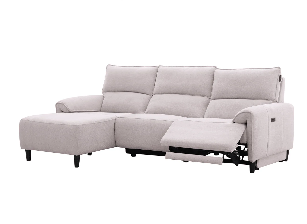 Canapé d’angle relax électrique en tissu beige LUDMILA - Angle gauche - Image 4