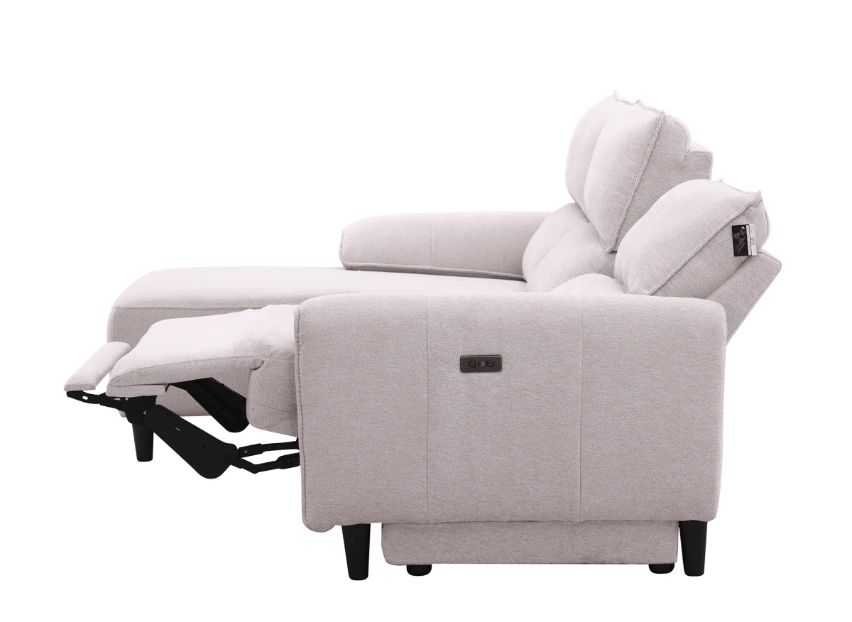 Canapé d’angle relax électrique en tissu beige LUDMILA - Angle gauche - Image 9