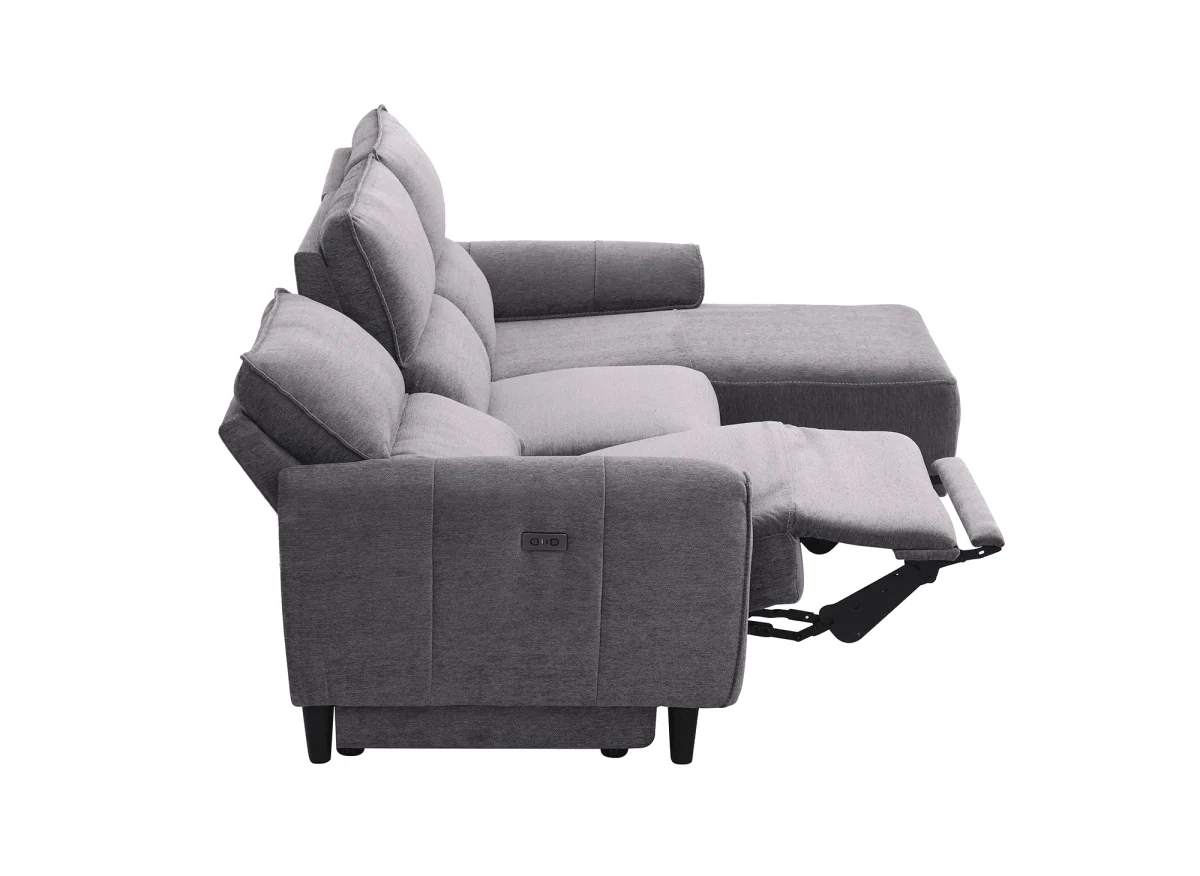 Canapé d’angle relax électrique en tissu gris foncé LUDMILA - Angle droit - Image 4