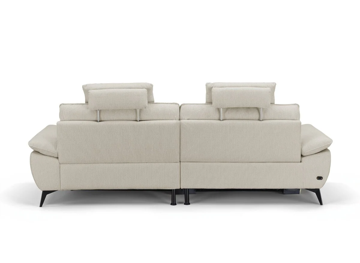 Canapé d’angle relax électrique en velours chiné beige LYANA - Angle droit - Image 8