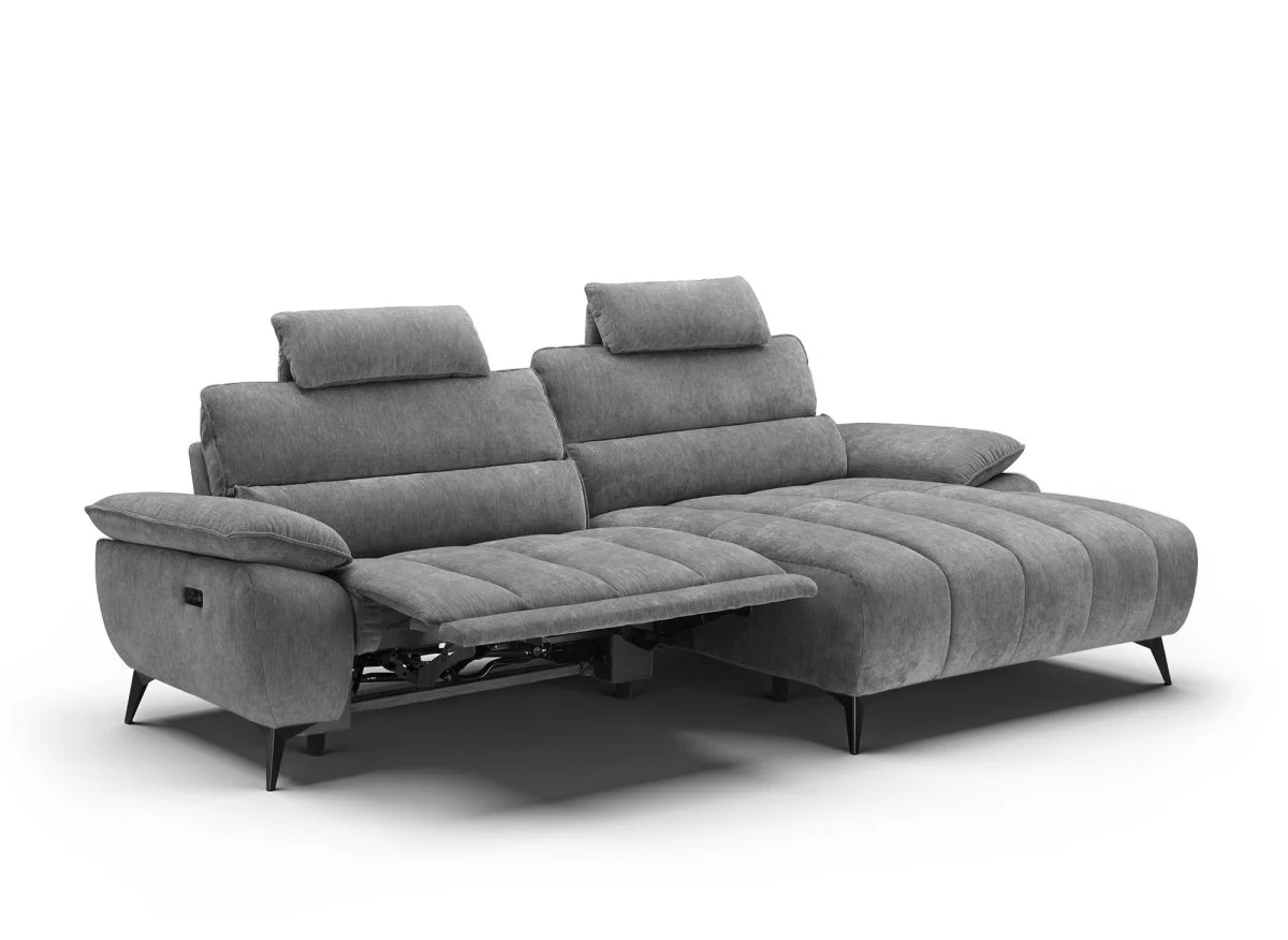 Canapé d’angle relax électrique en velours chiné gris LYANA - Angle droit - Image 3