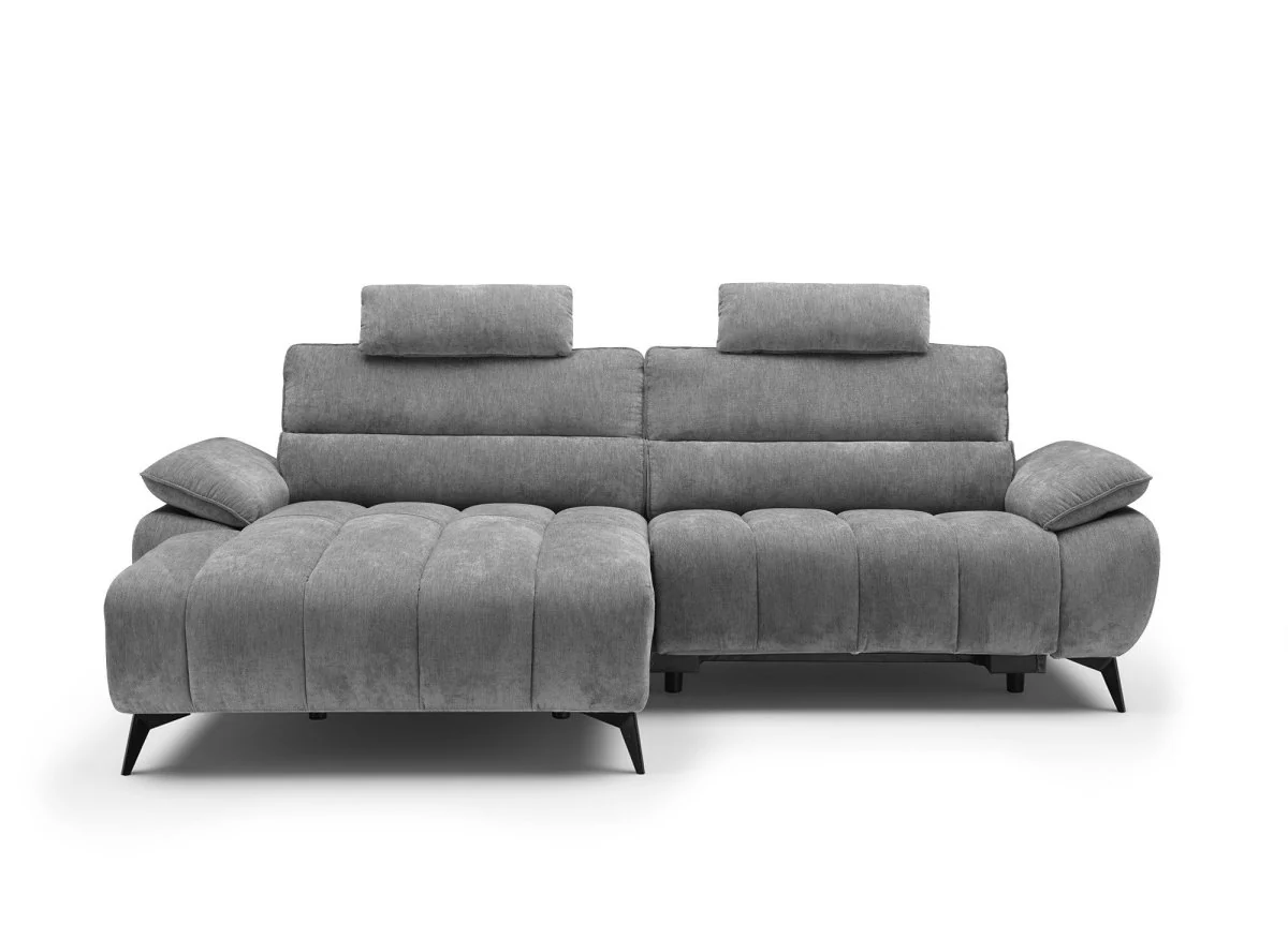 Canapé d’angle relax électrique en velours chiné gris LYANA - Angle gauche - Image 5