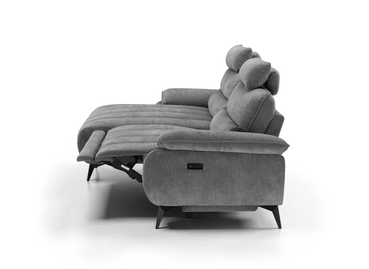 Canapé d’angle relax électrique en velours chiné gris LYANA - Angle gauche - Image 6