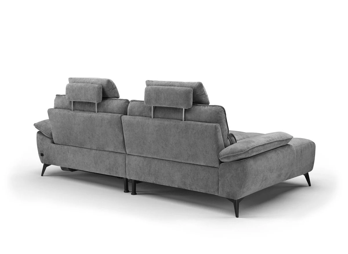 Canapé d’angle relax électrique en velours chiné gris LYANA - Angle gauche - Image 7