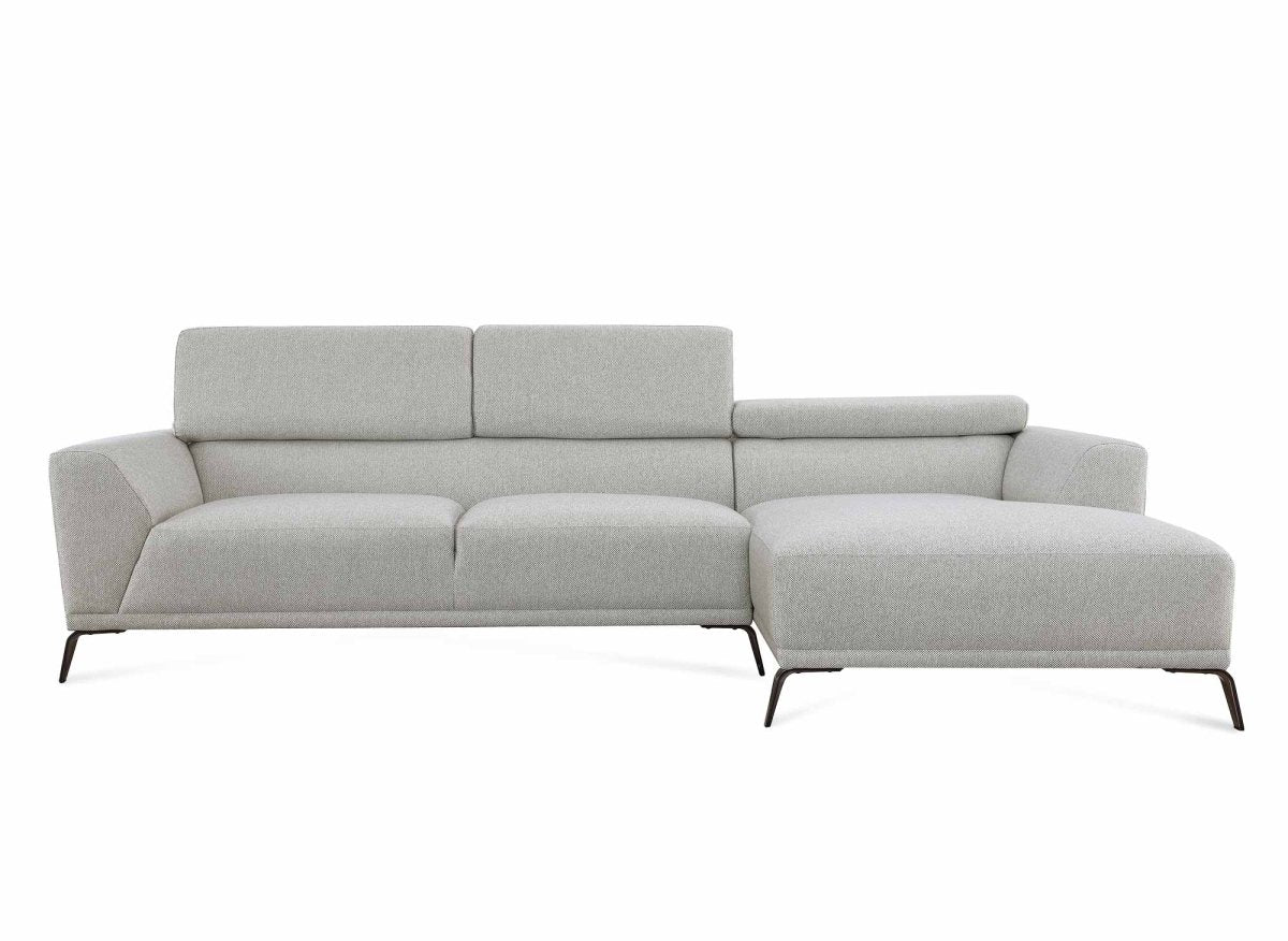 Canapé d'angle fixe avec méridienne en tissu gris clair KALISTA - Angle Droit - Image 2