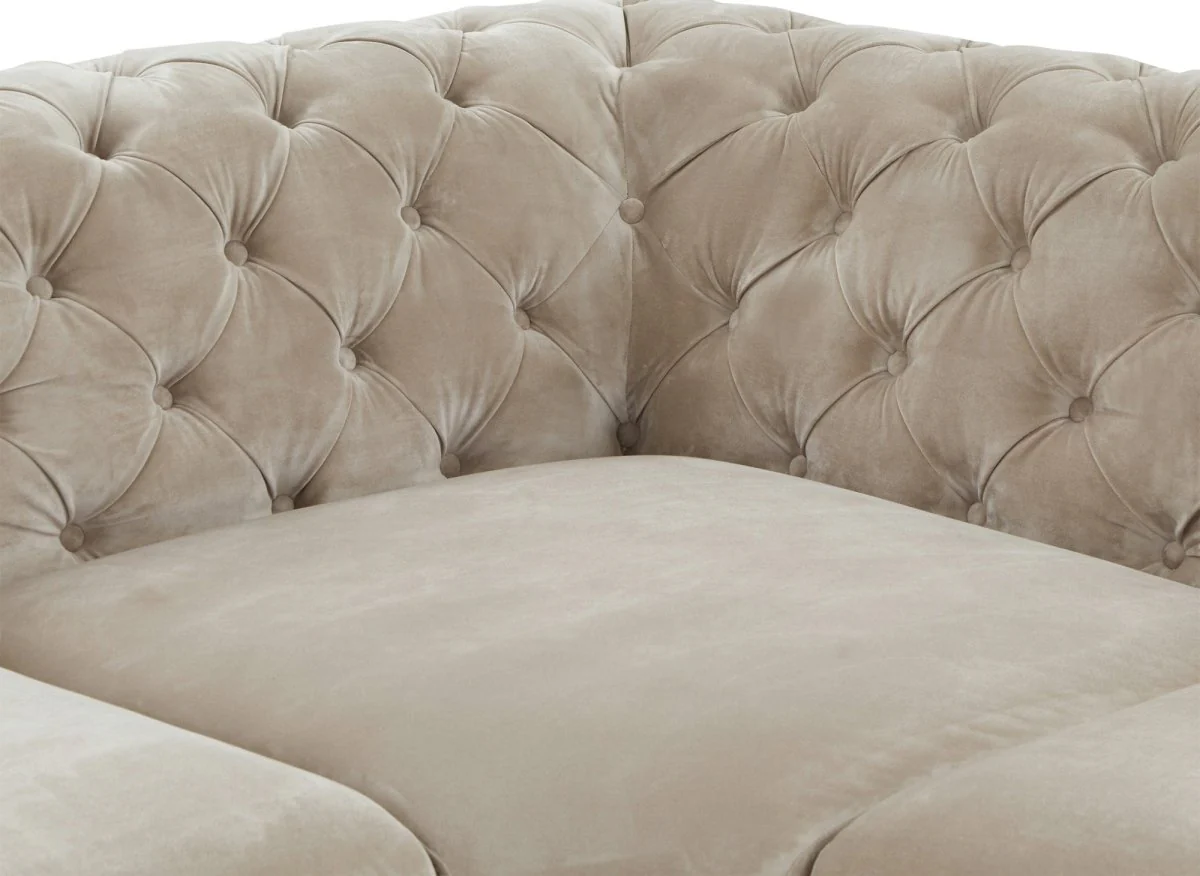 Canapé d'angle fixe capitonné chesterfield velours beige CARMEN - Image 7