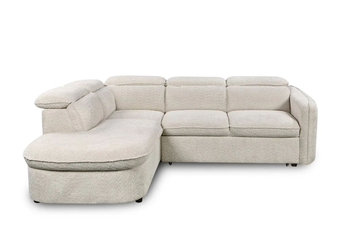 Canapé d'angle convertible avec coffre en tissu bouclette écru BAYA - angle gauche - Image 9