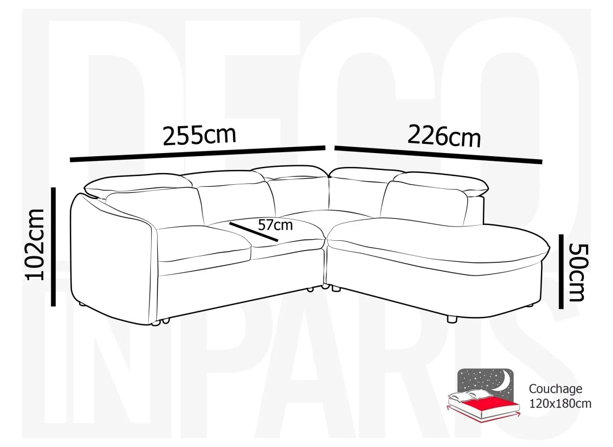 Canapé d'angle convertible avec coffre en tissu bouclette gris BAYA - angle droit - Image 10