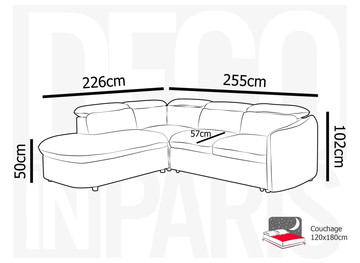 Canapé d'angle convertible avec coffre en tissu bouclette gris BAYA - angle gauche - Image 10