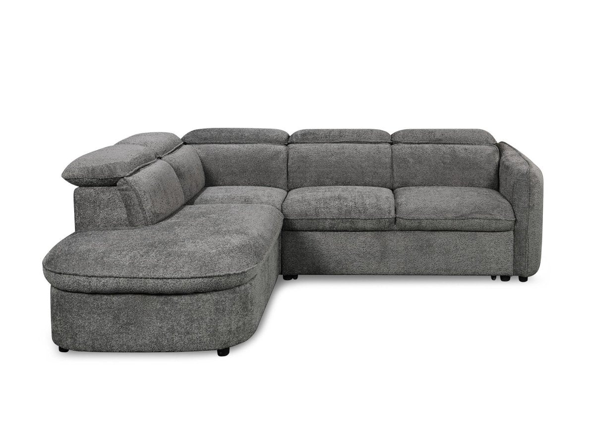 Canapé d'angle convertible avec coffre en tissu bouclette gris BAYA - angle gauche - Image 9