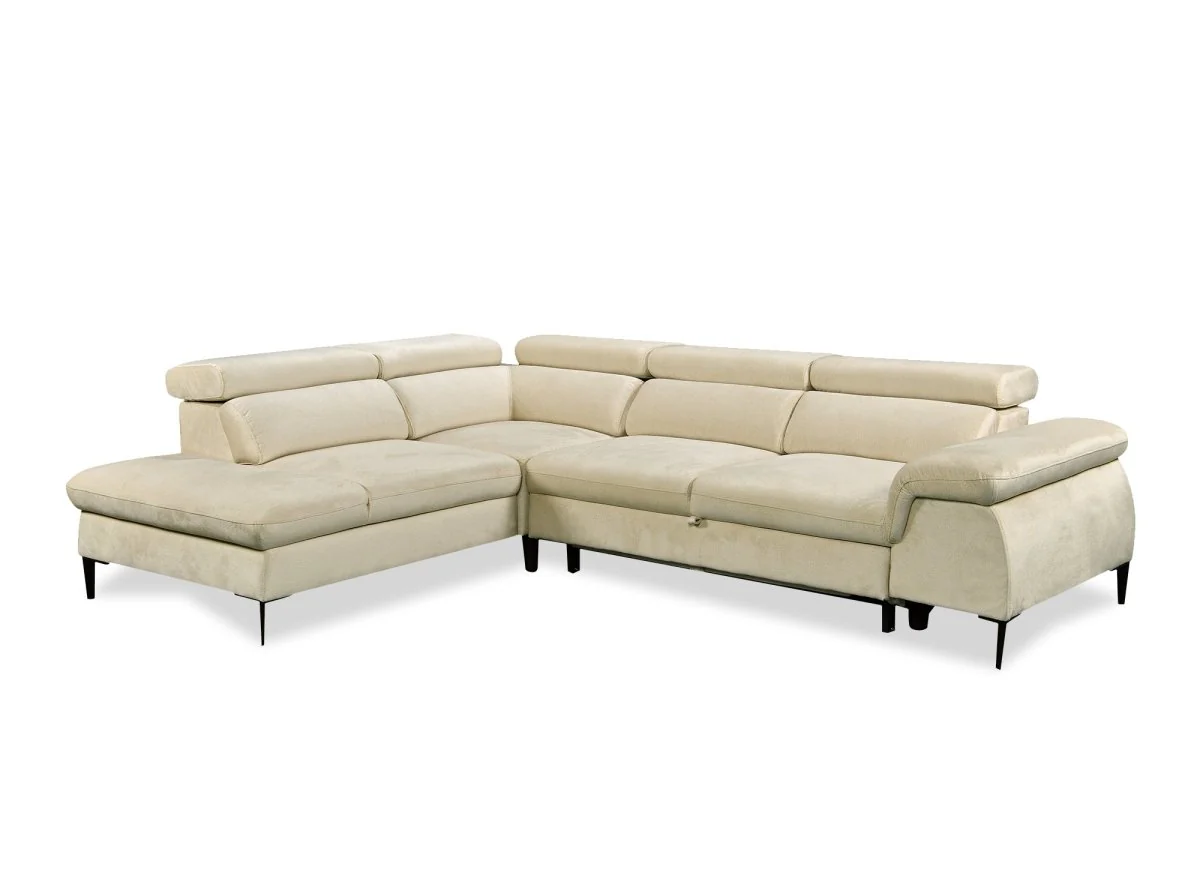Canapé d'angle convertible avec coffre de rangement en velours beige SWAN - Angle gauche - Image 6