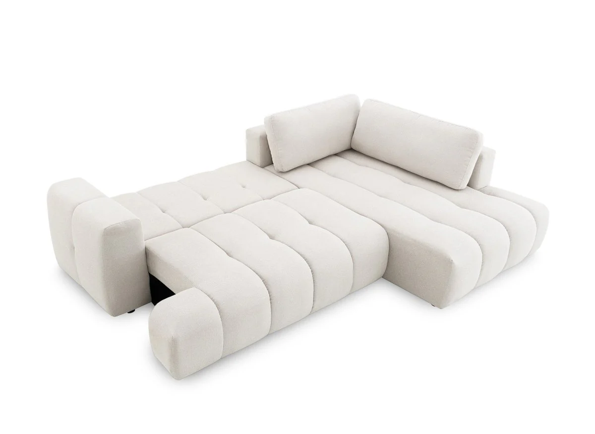 Canapé d'angle convertible avec coffre en tissu beige HAVEN - Angle droit - Image 4