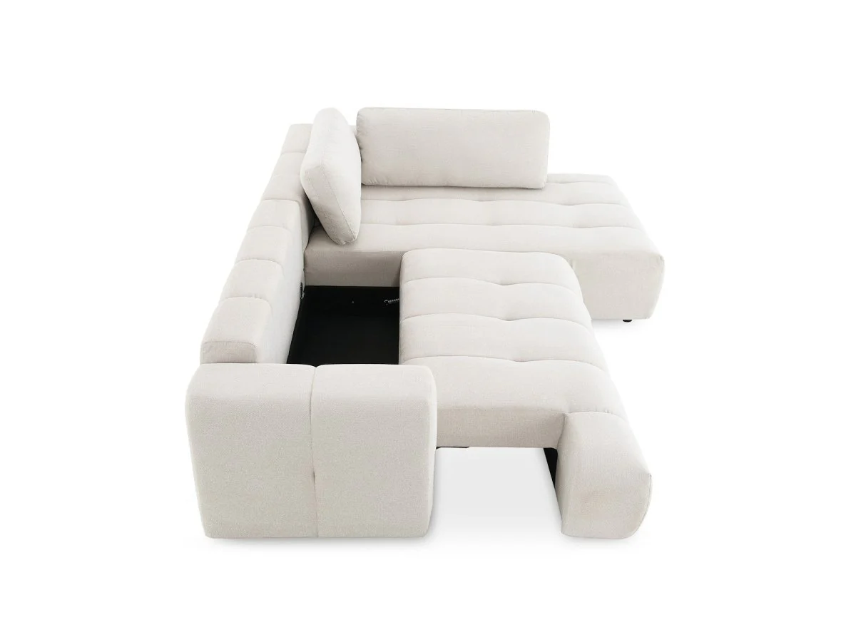 Canapé d'angle convertible avec coffre en tissu beige HAVEN - Angle droit - Image 5