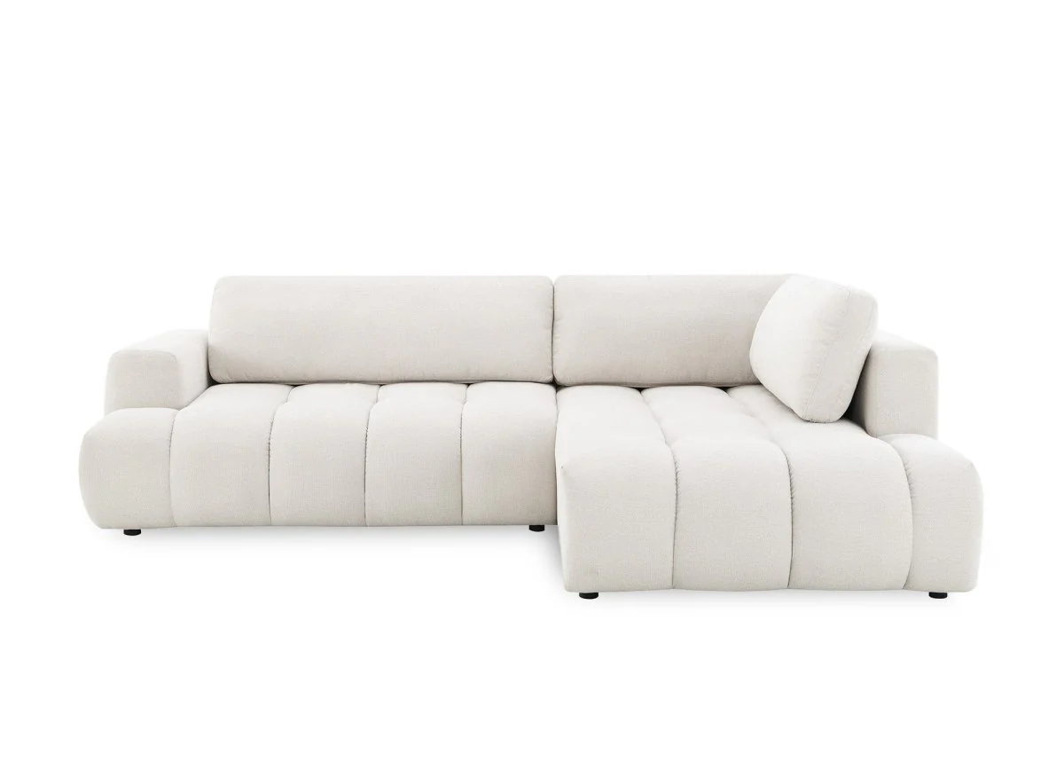 Canapé d'angle convertible avec coffre en tissu beige HAVEN - Angle droit - Image 7