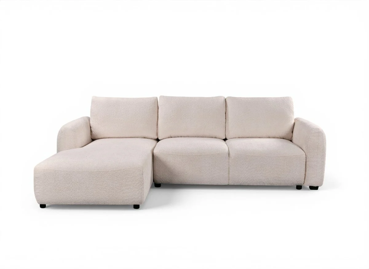 Canapé d'angle convertible avec coffre en tissu bouclette beige MARLA - Angle gauche - Image 7