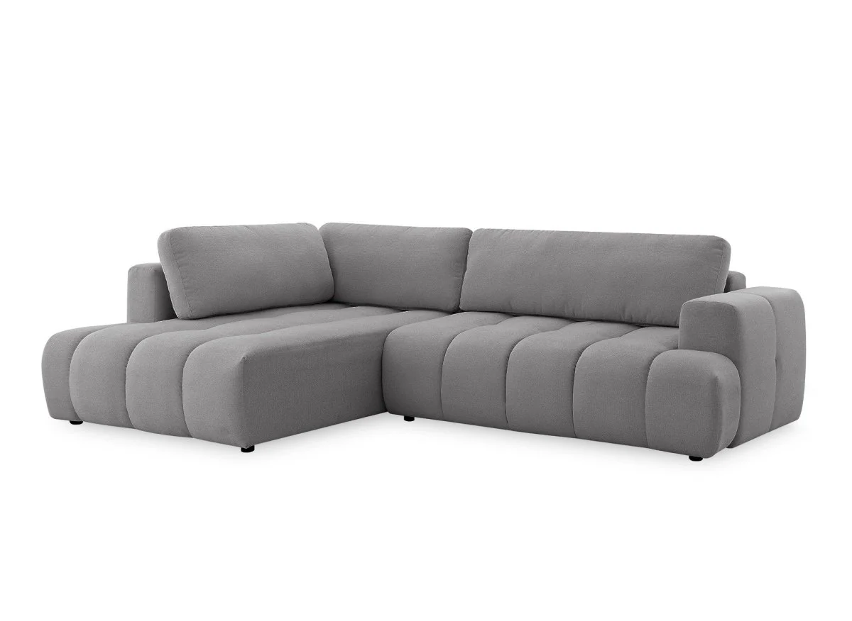 Canapé d'angle convertible avec coffre en tissu gris HAVEN - Angle gauche - Image 3