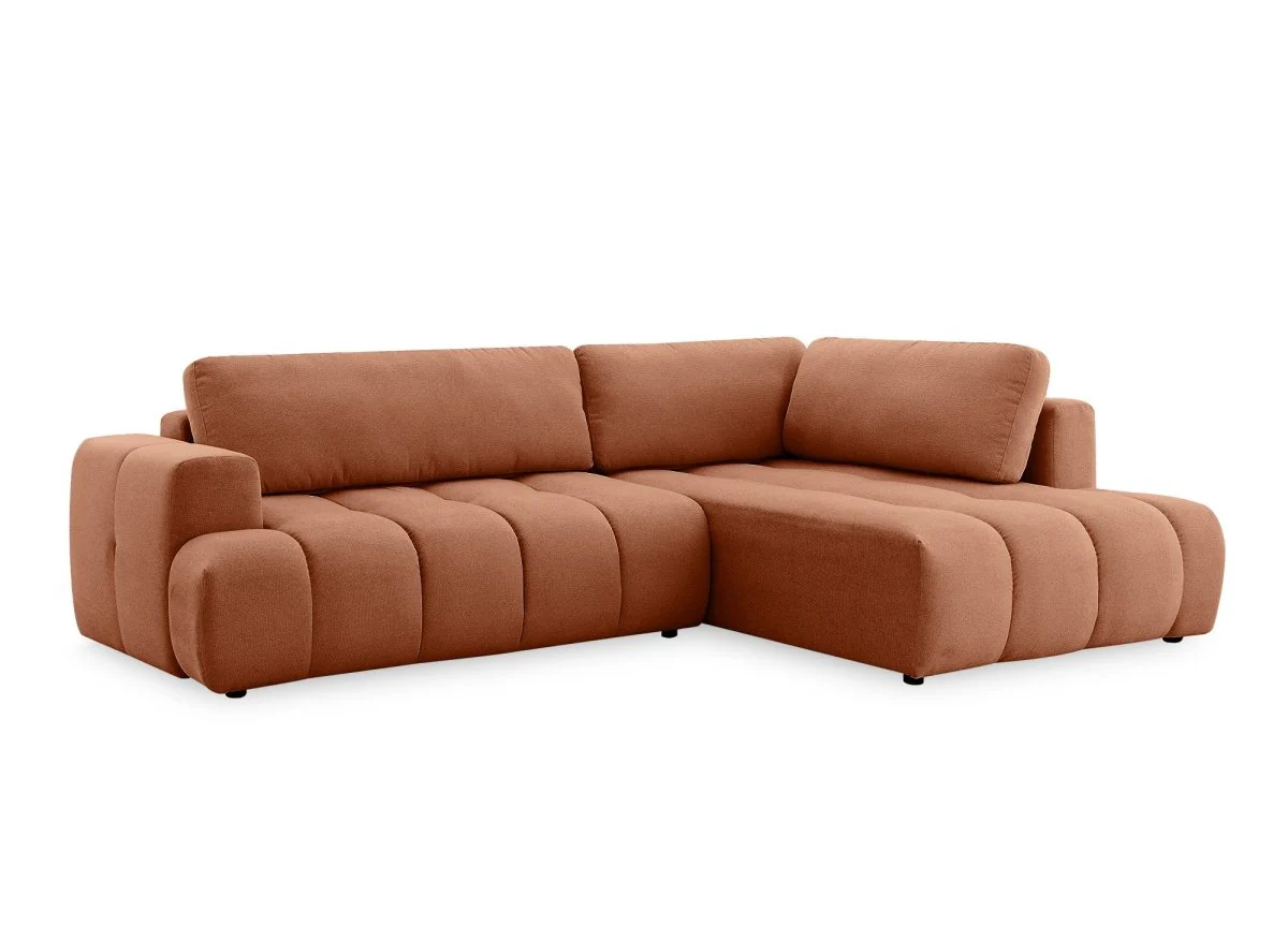 Canapé d'angle convertible avec coffre en tissu terracotta HAVEN - Angle droit - Image 3