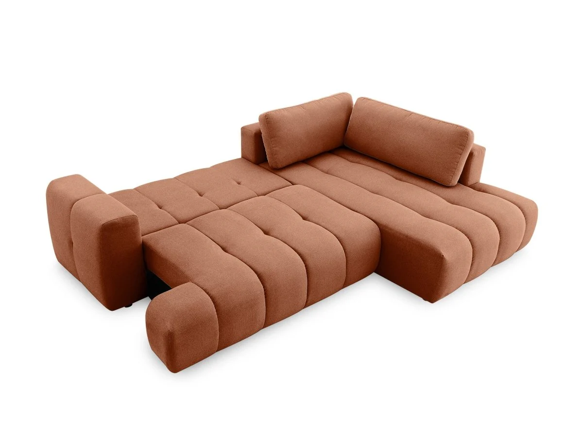 Canapé d'angle convertible avec coffre en tissu terracotta HAVEN - Angle droit - Image 4