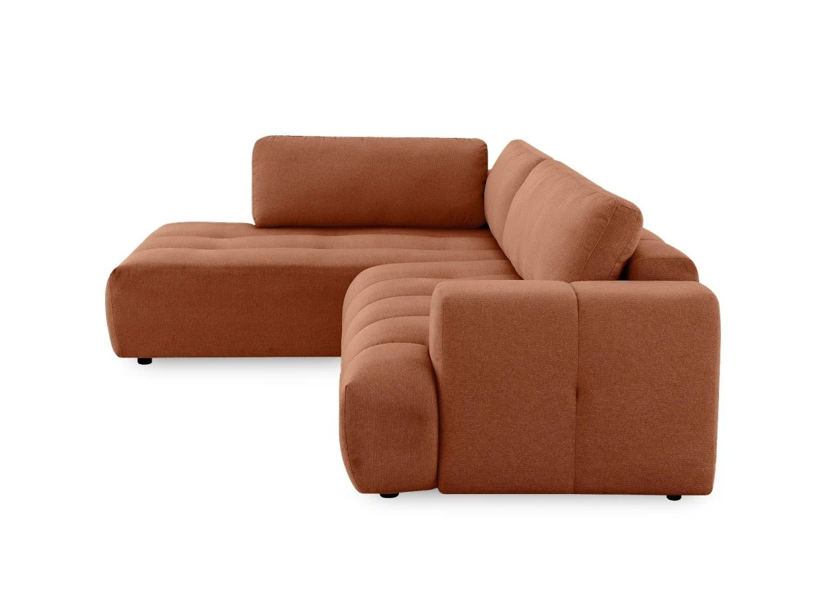 Canapé d'angle convertible avec coffre en tissu terracotta HAVEN - Angle gauche - Image 6
