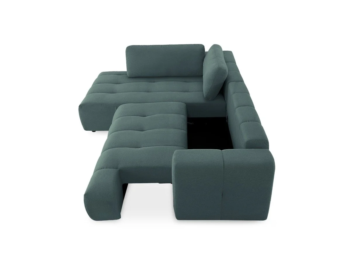 Canapé d'angle convertible avec coffre en tissu vert olive HAVEN - Angle gauche - Image 5