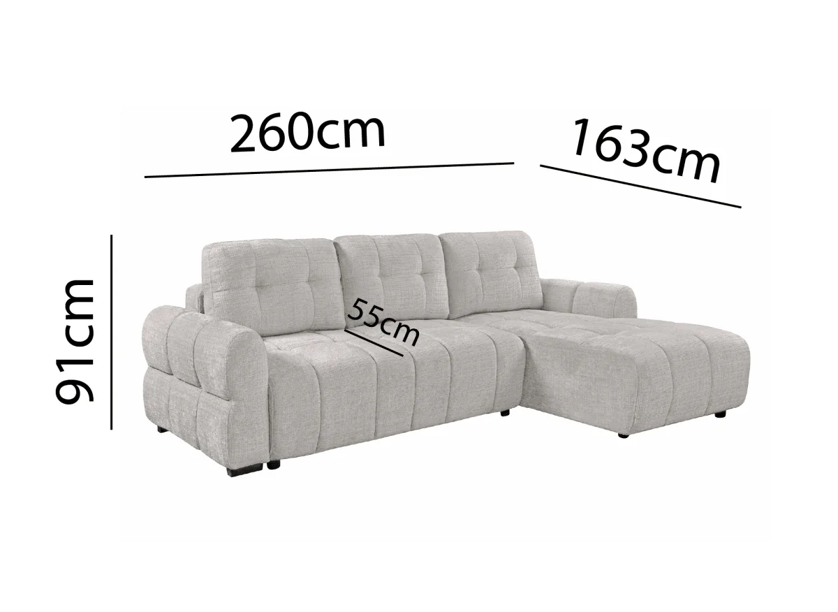 Canapé d'angle convertible avec coffre en velours chiné beige MAHLONE - Angle droit - Image 10