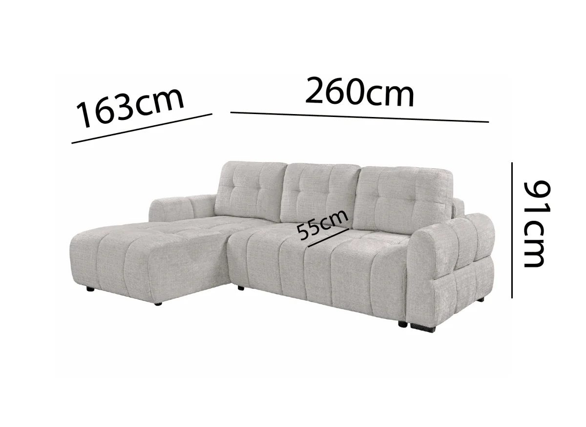 Canapé d'angle convertible avec coffre en velours chiné beige MAHLONE - Angle gauche - Image 10