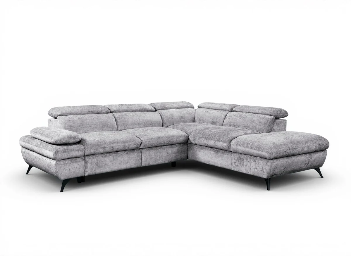 Canapé d'angle convertible avec coffre en velours chiné gris LUFY - Angle droit - Image 3