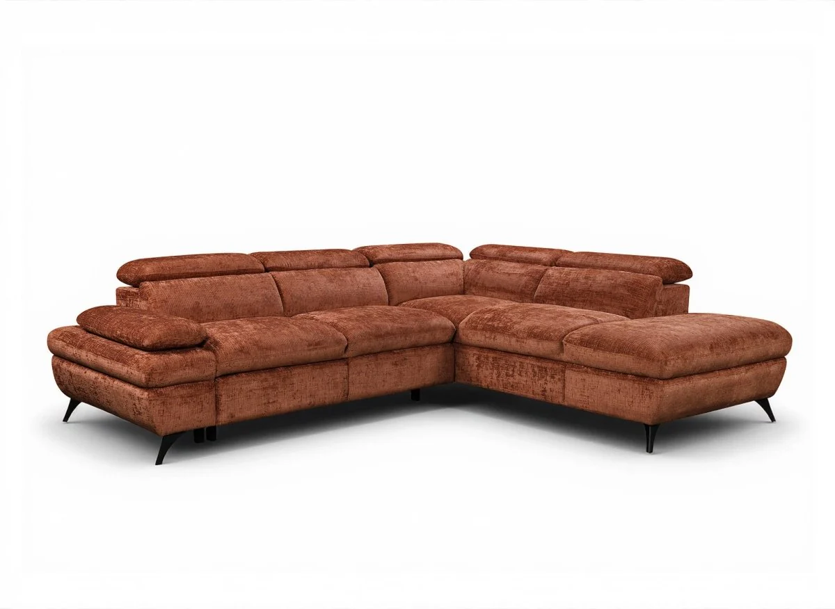 Canapé d'angle convertible avec coffre en velours chiné terracotta LUFY - Angle droit - Image 3