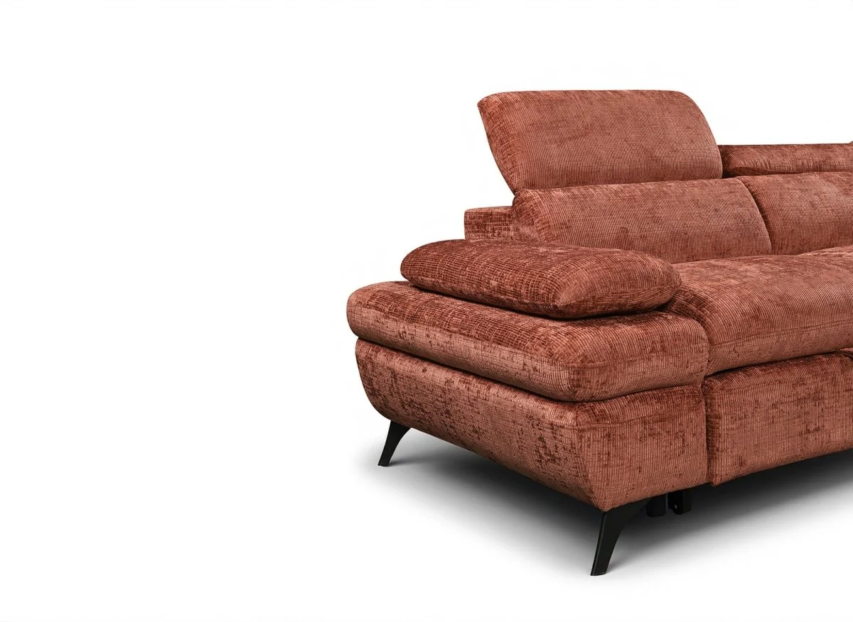 Canapé d'angle convertible avec coffre en velours chiné terracotta LUFY - Angle droit - Image 7