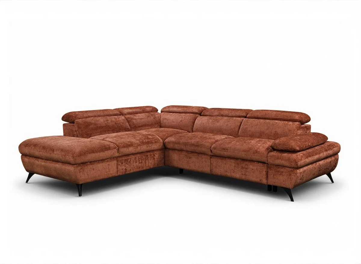 Canapé d'angle convertible avec coffre en velours chiné terracotta LUFY - Angle gauche - Image 3