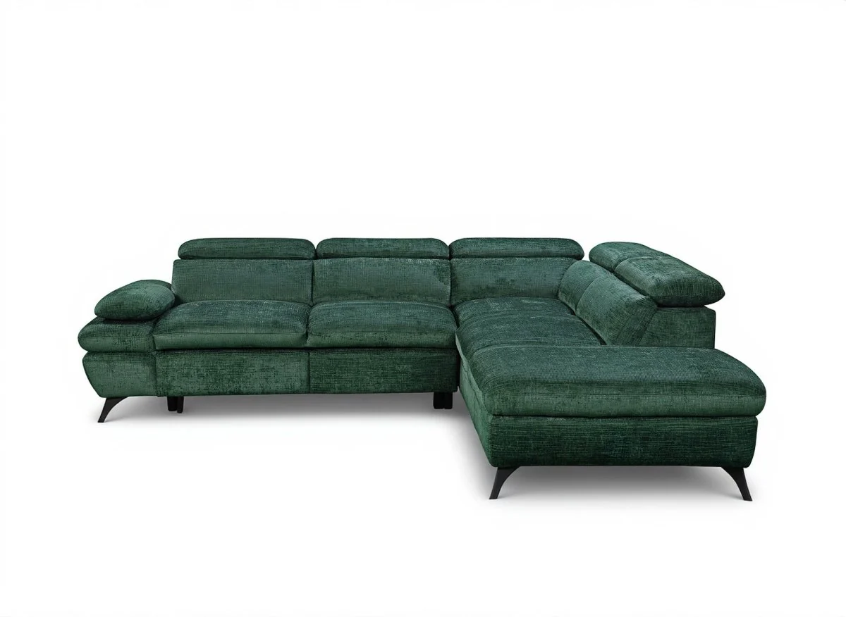 Canapé d'angle convertible avec coffre en velours chiné vert LUFY - Angle droit - Image 6