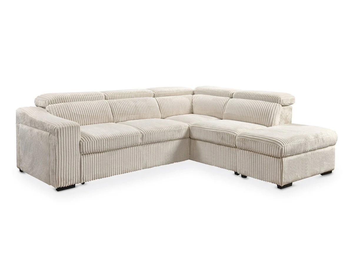 Canapé d'angle convertible avec coffre en velours côtelé beige MARTY - Angle droit - Image 5