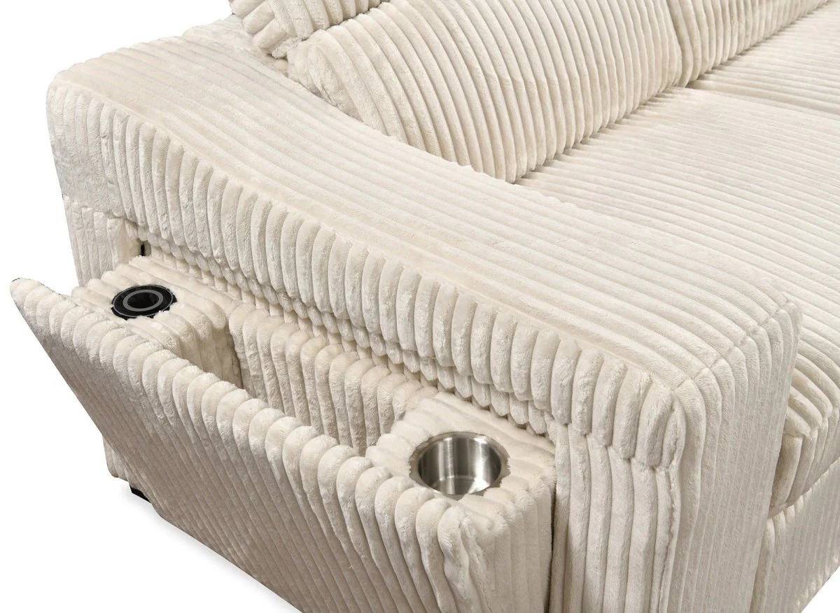 Canapé d'angle convertible avec coffre en velours côtelé beige MARTY - Angle droit - Image 9