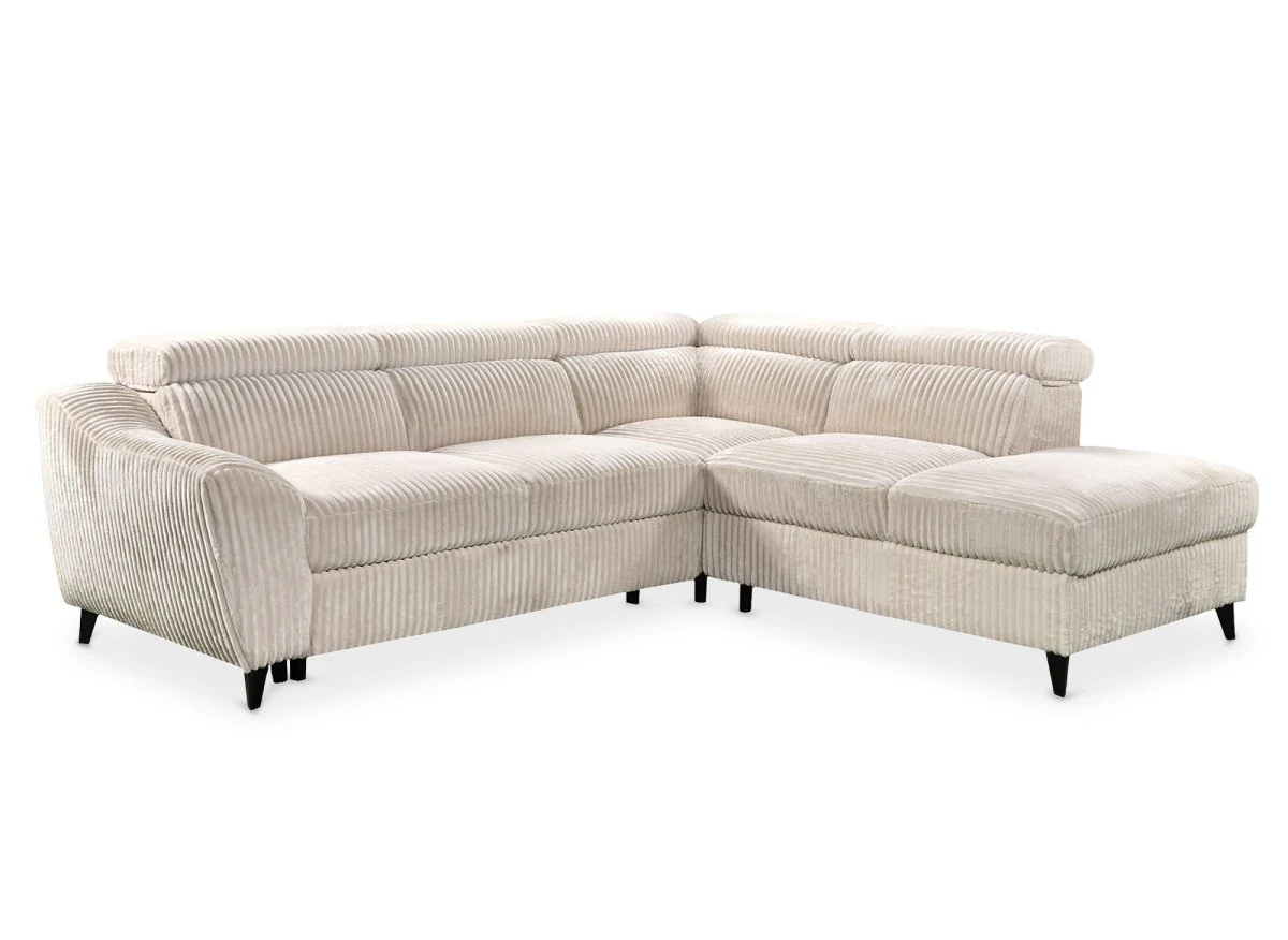 Canapé d'angle convertible avec coffre en velours côtelé épais beige DALTON - Angle droit - Image 5