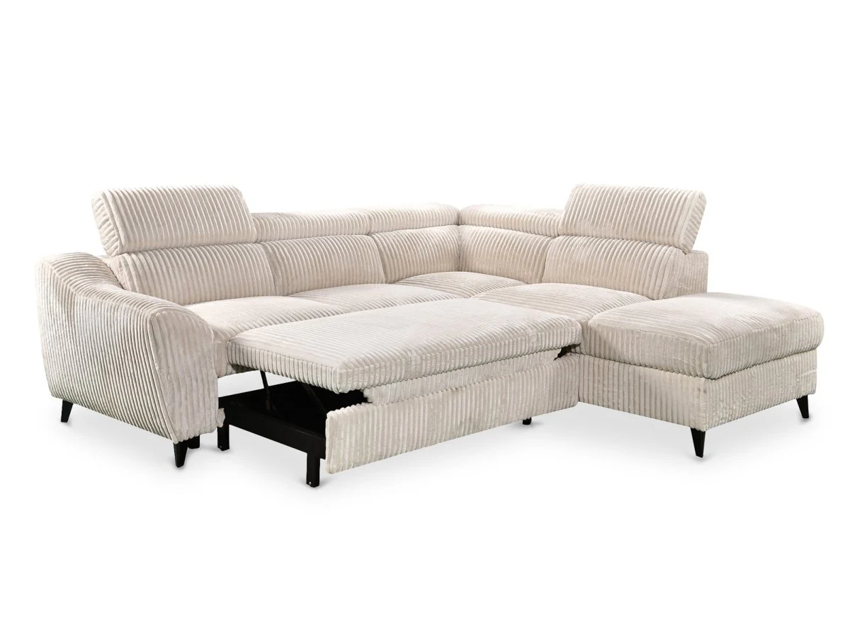 Canapé d'angle convertible avec coffre en velours côtelé épais beige DALTON - Angle droit - Image 6