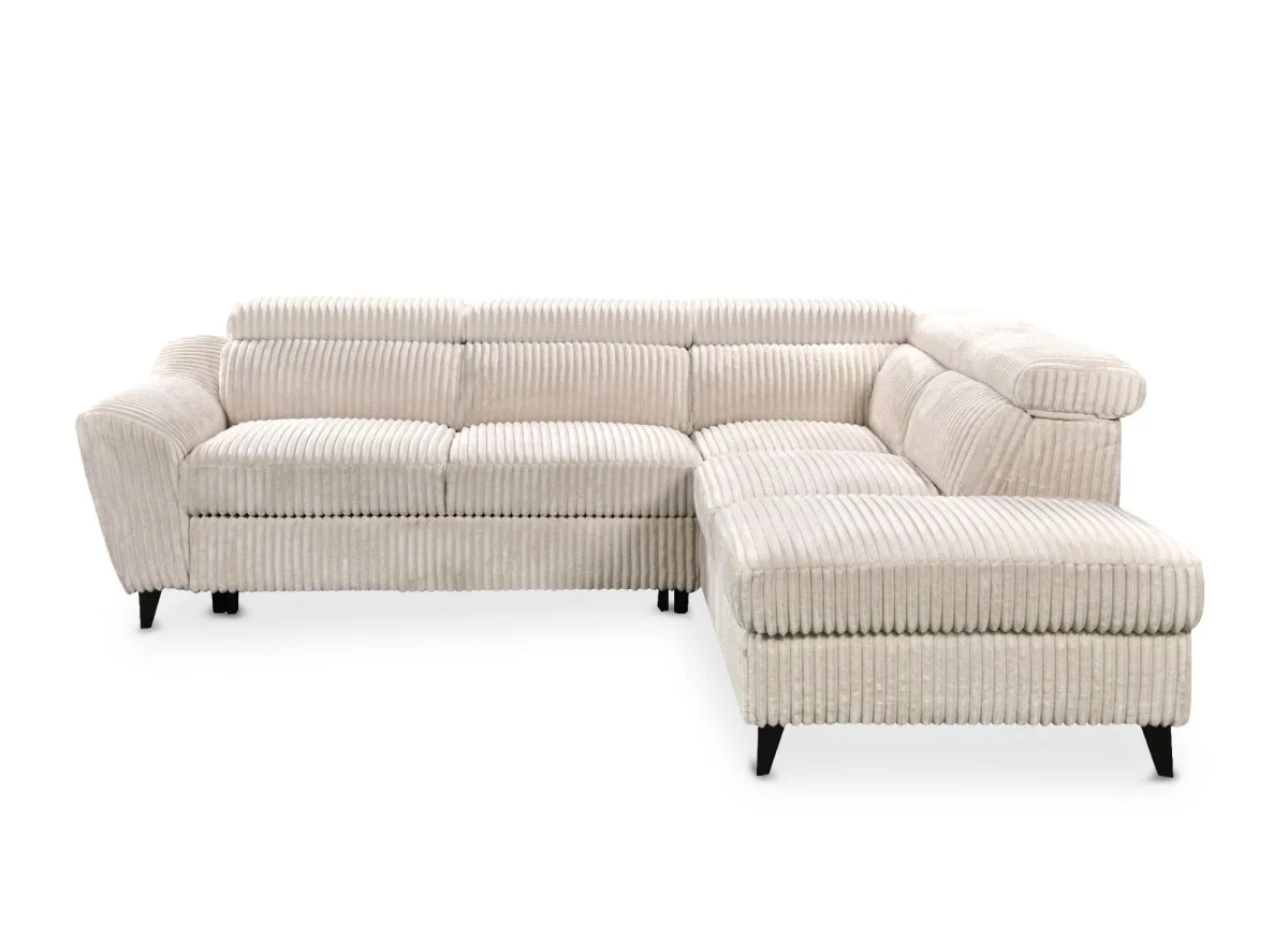 Canapé d'angle convertible avec coffre en velours côtelé épais beige DALTON - Angle droit - Image 8