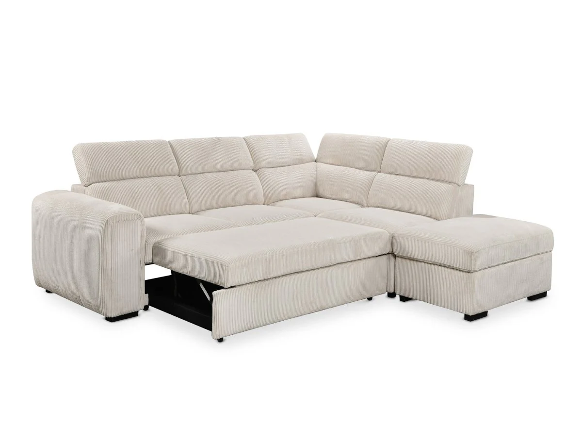 Canapé d'angle convertible avec coffre en velours côtelé épais beige ZENOVA - Angle droit - Image 7