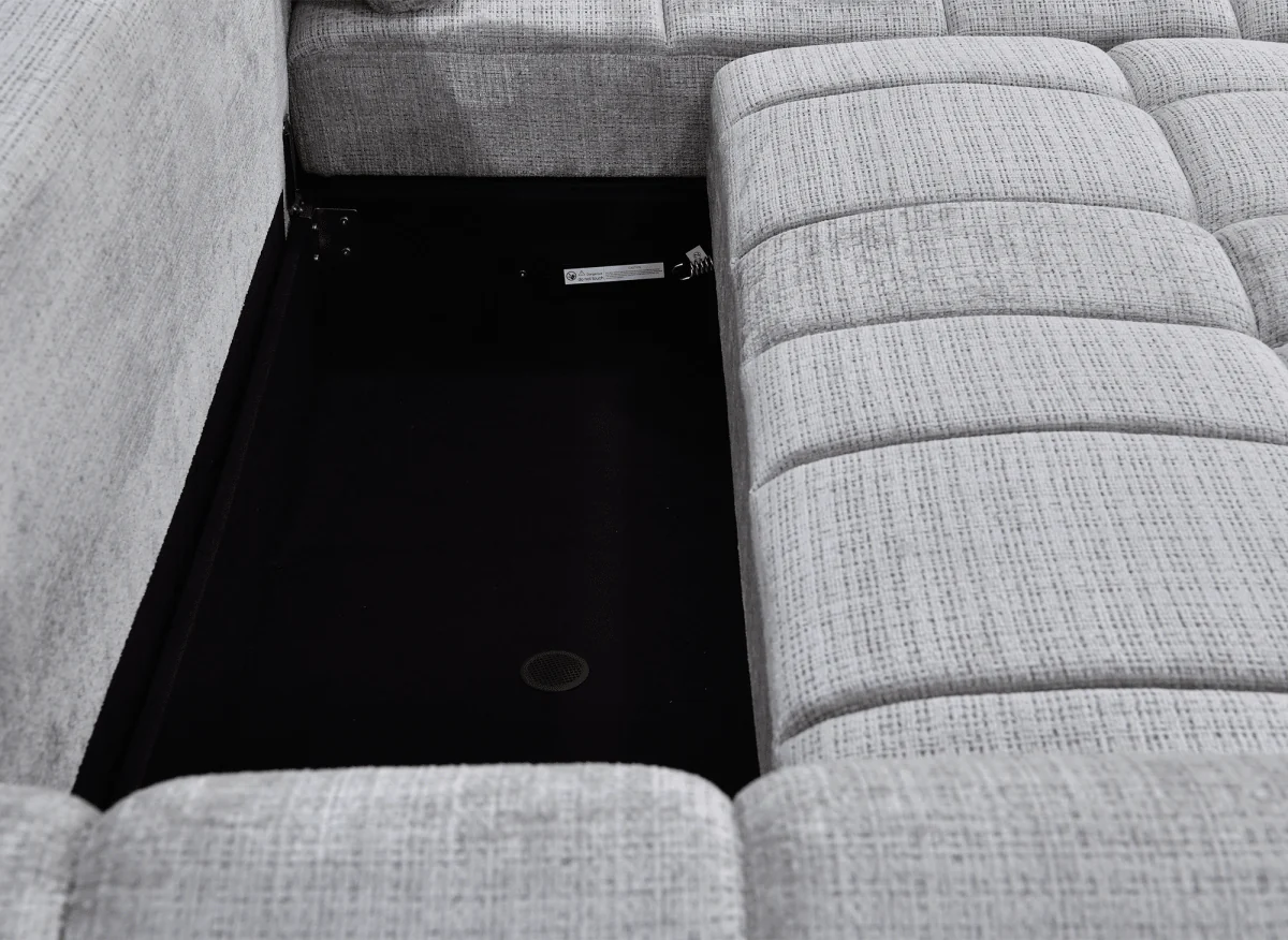 Canapé d'angle convertible avec coffre en velours chiné gris MAHLONE - Angle droit - Image 8