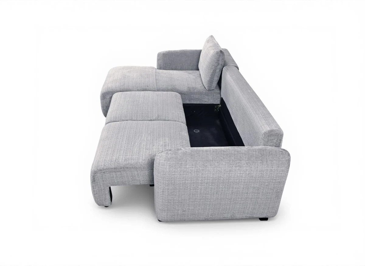 Canapé d'angle convertible avec coffre en velours chiné gris MARLA - Angle gauche - Image 6
