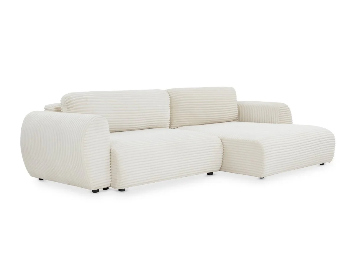 Canapé d'angle convertible avec coffre en velours gros côtelé doux beige TILDA - Angle droit - Image 4
