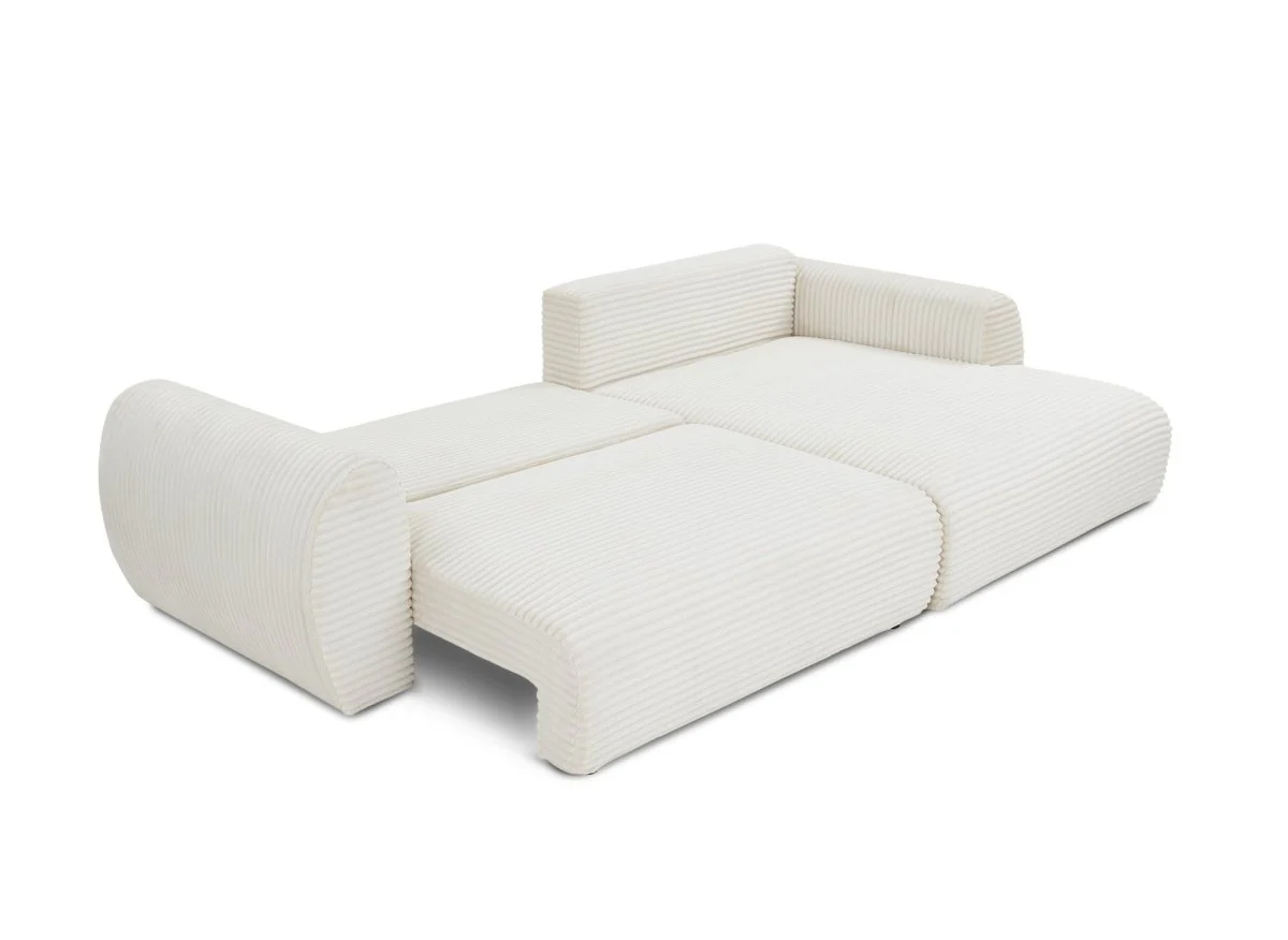 Canapé d'angle convertible avec coffre en velours gros côtelé doux beige TILDA - Angle droit - Image 5