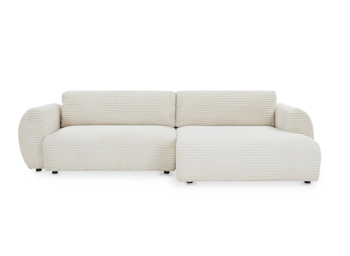 Canapé d'angle convertible avec coffre en velours gros côtelé doux beige TILDA - Angle droit - Image 6