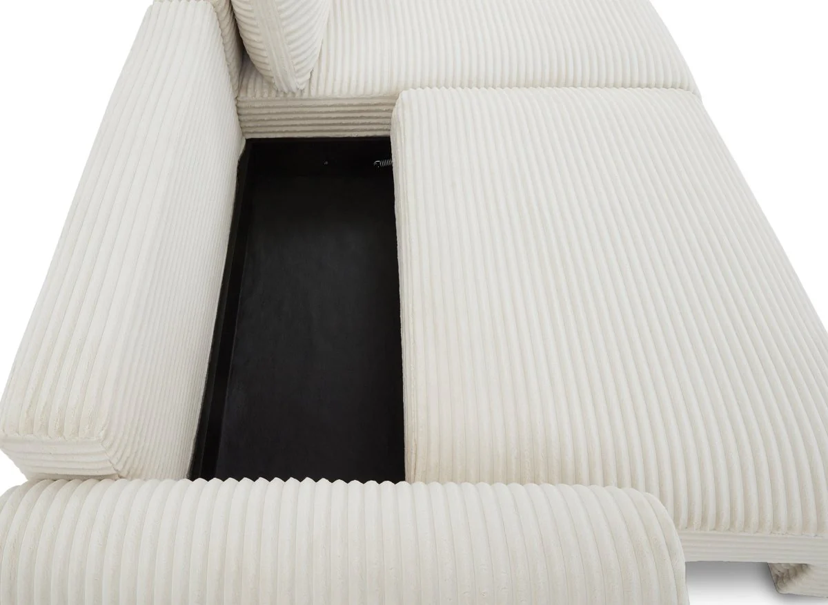 Canapé d'angle convertible avec coffre en velours gros côtelé doux beige TILDA - Angle droit - Image 9