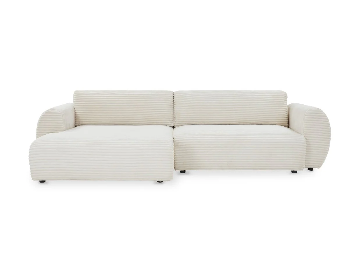 Canapé d'angle convertible avec coffre en velours gros côtelé doux beige TILDA - Angle gauche - Image 6
