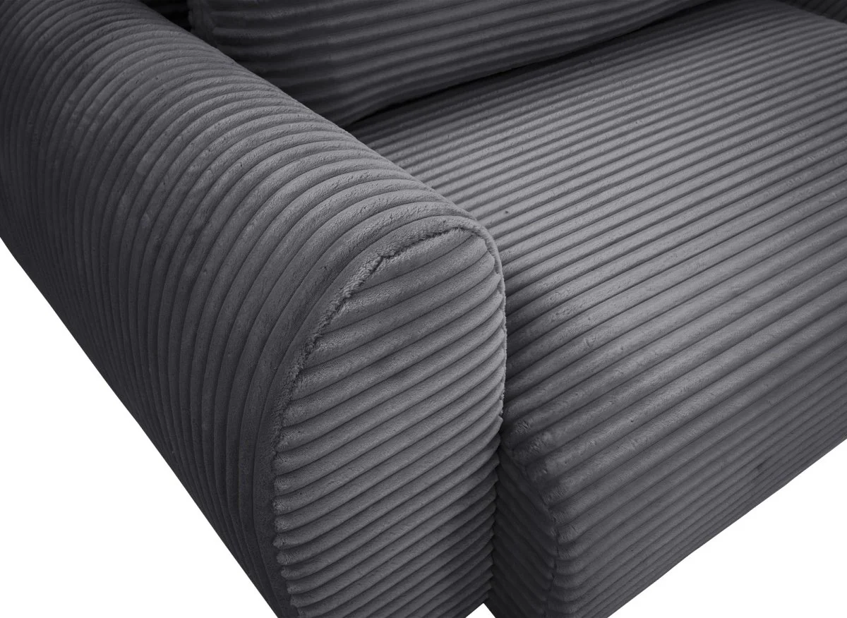Canapé d'angle convertible avec coffre en velours gros côtelé doux gris TILDA - Angle droit - Image 12