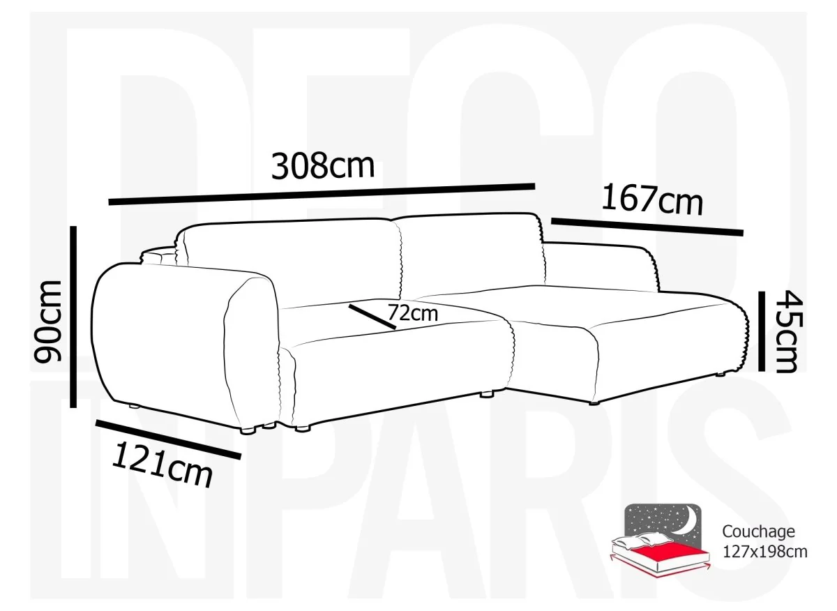Canapé d'angle convertible avec coffre en velours gros côtelé doux gris TILDA - Angle droit - Image 14