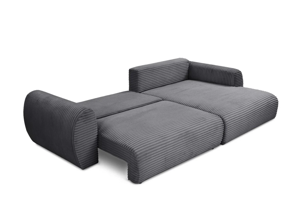 Canapé d'angle convertible avec coffre en velours gros côtelé doux gris TILDA - Angle droit - Image 5