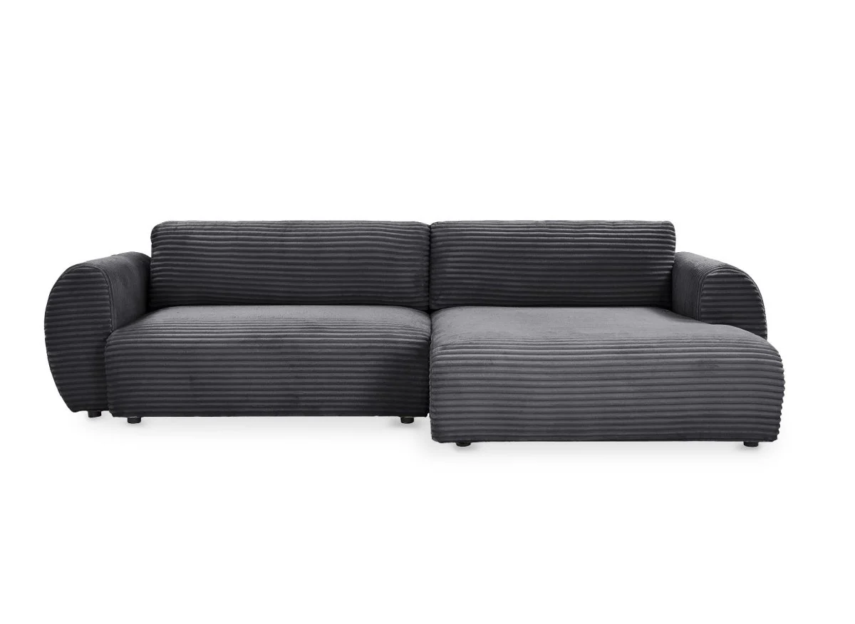Canapé d'angle convertible avec coffre en velours gros côtelé doux gris TILDA - Angle droit - Image 6