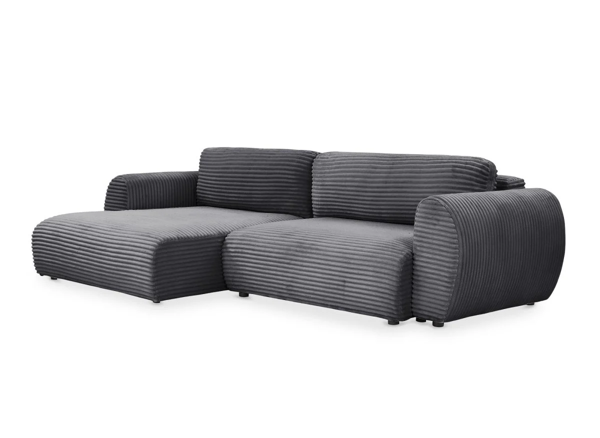 Canapé d'angle convertible avec coffre en velours gros côtelé doux gris TILDA - Angle gauche - Image 4