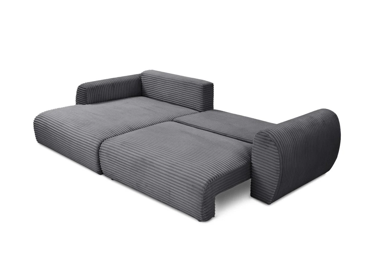 Canapé d'angle convertible avec coffre en velours gros côtelé doux gris TILDA - Angle gauche - Image 5